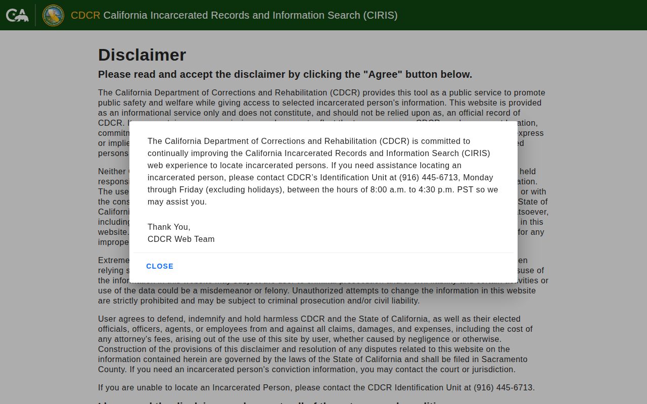 Stanislaus County projected release date CDCR CIRIS lookup