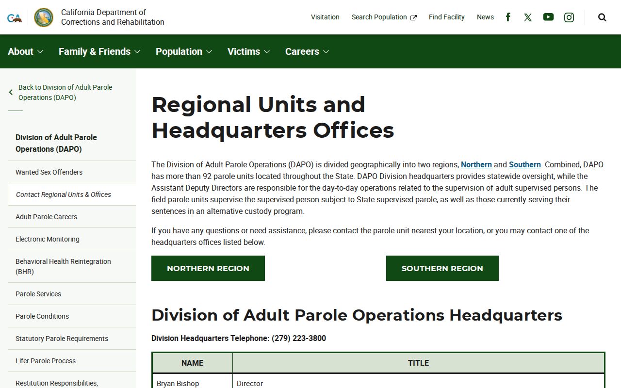 Stanislaus County parole and probation DAPO regional offices lookup